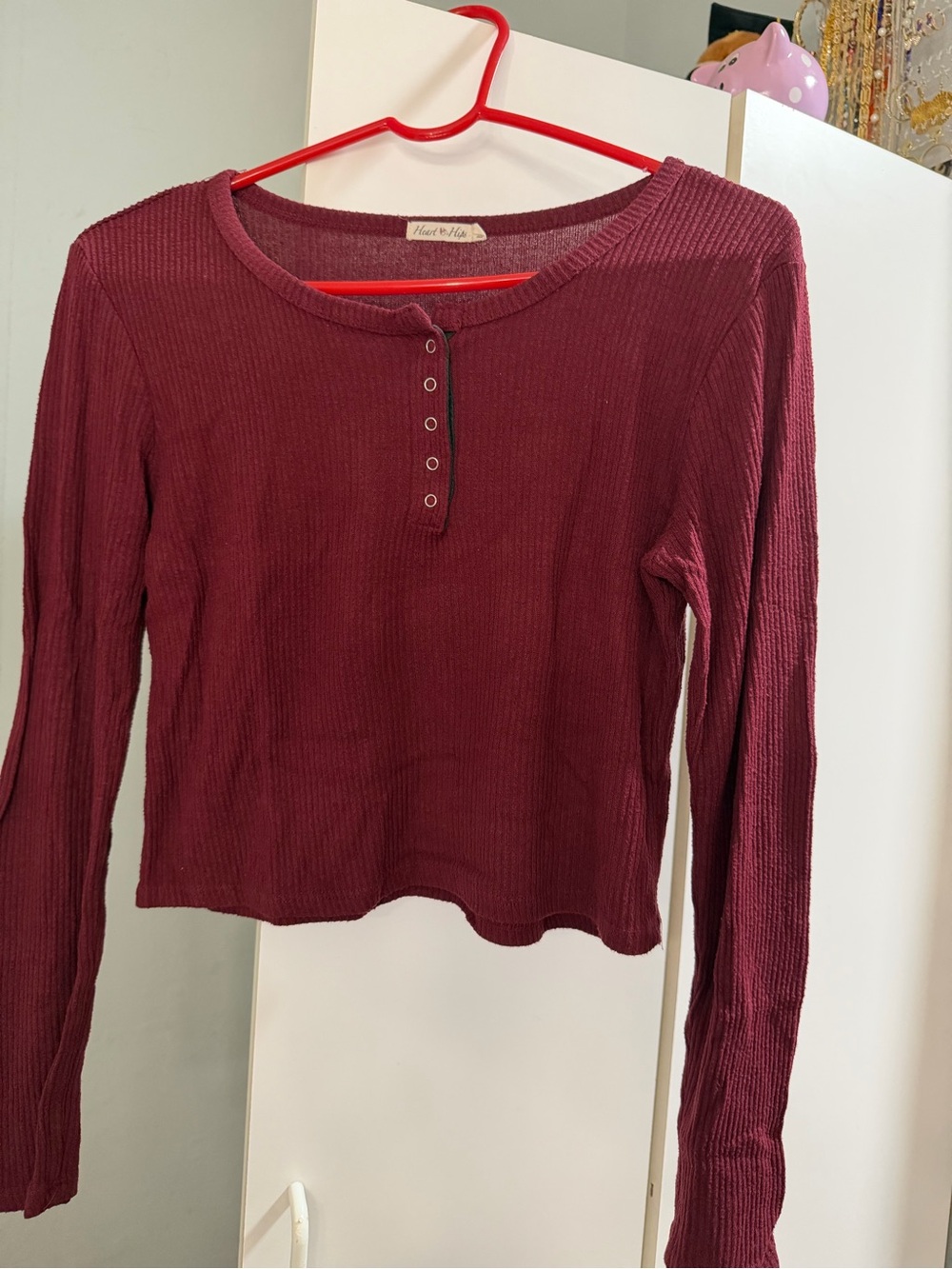 Heart & Hips Burgundy Ribbed Long-Sleeve Henley